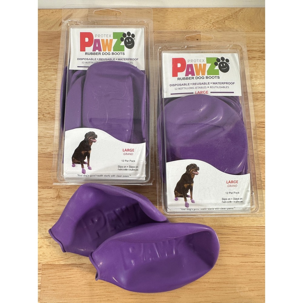 Pawz Large Dog Purple Rubber Dog Boots Waterproof Reusable Paw Protection 2 Box